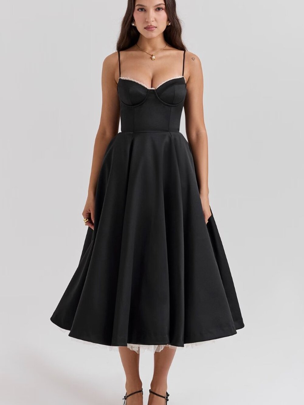 House of CB Mademoiselle Black Tulle Midi Dress - Picture 5 of 9